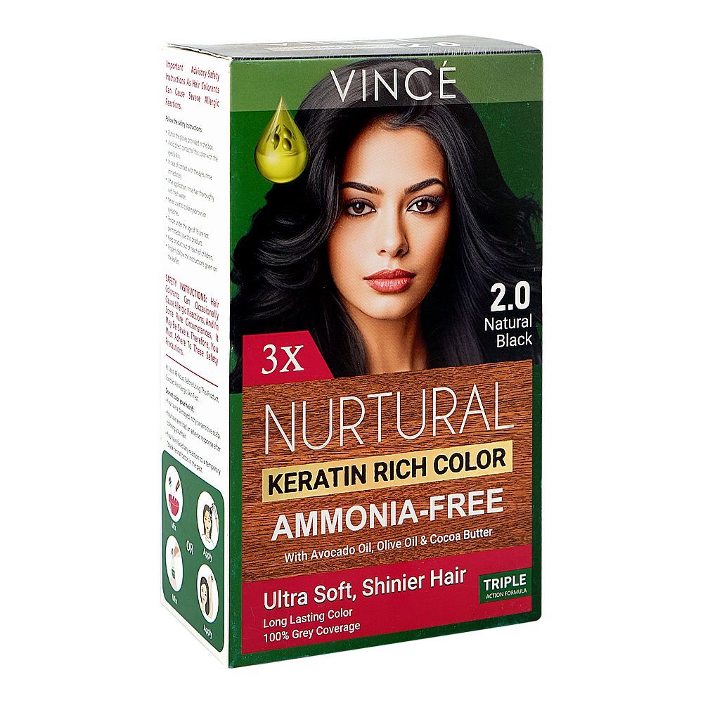 Vince Nurtural Keratin Rich Colour Ammonia Free Women Hair Color, 2.0 Natural Black - Main Image