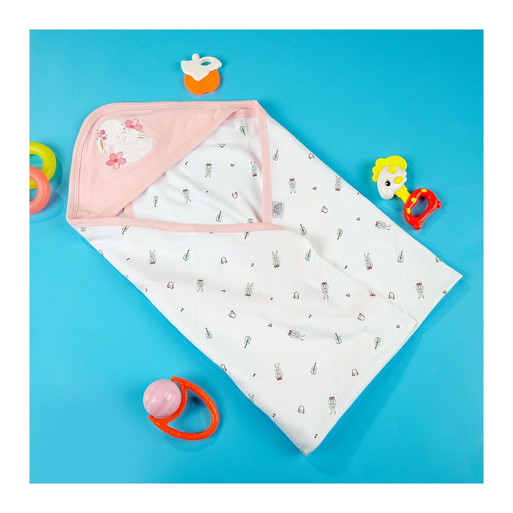 TG Kids Center Baby Hanger Wrapping Sheet, White Tea Pink Bear - Main Image