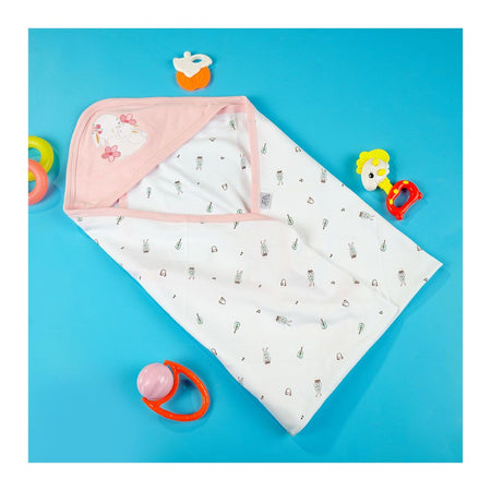 TG Kids Center Baby Hanger Wrapping Sheet, White Tea Pink Bear - Main Image