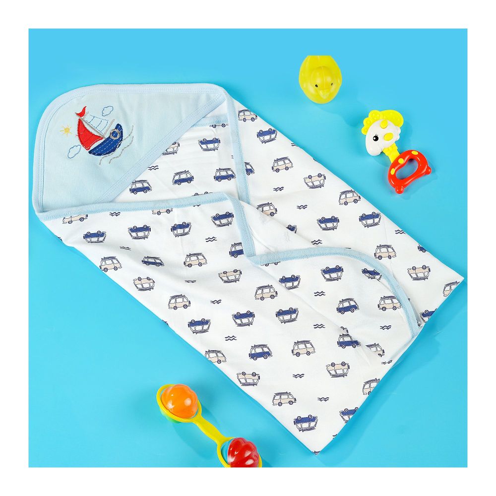 TG Kids Center Baby Hanger Wrapping Sheet, Sky Blue Ship - Main Image