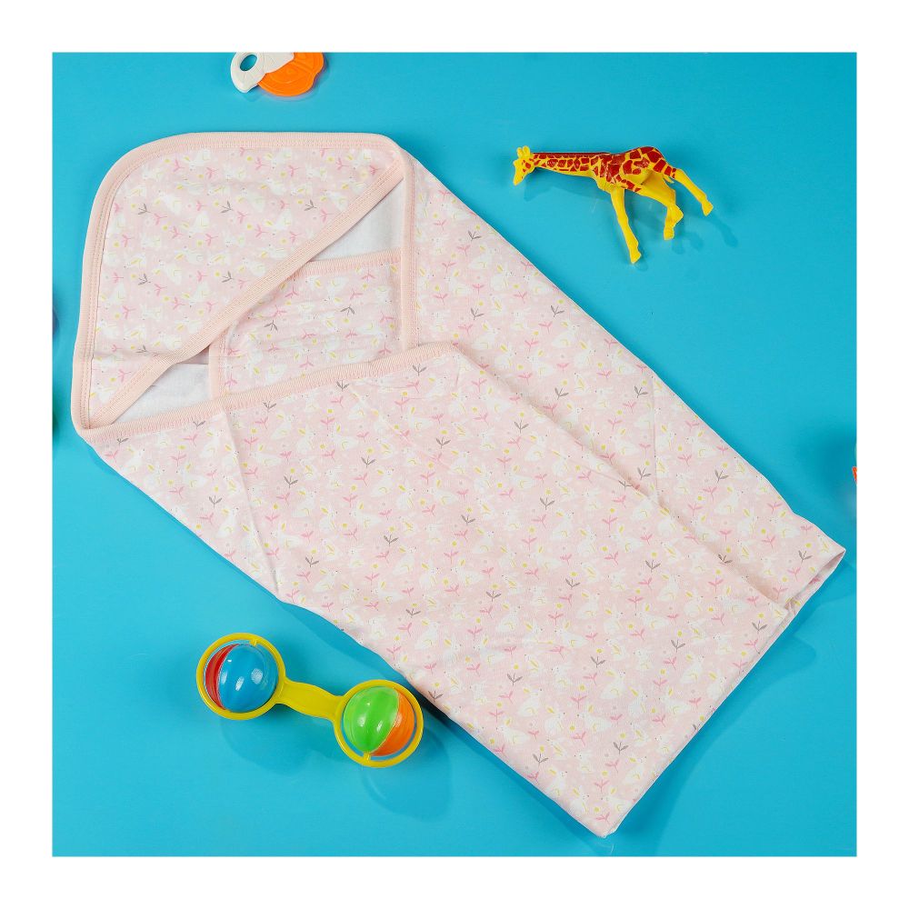 TG Kids Center Baby Hanger Wrapping Sheet, Peach Pink Rabbit - Main Image