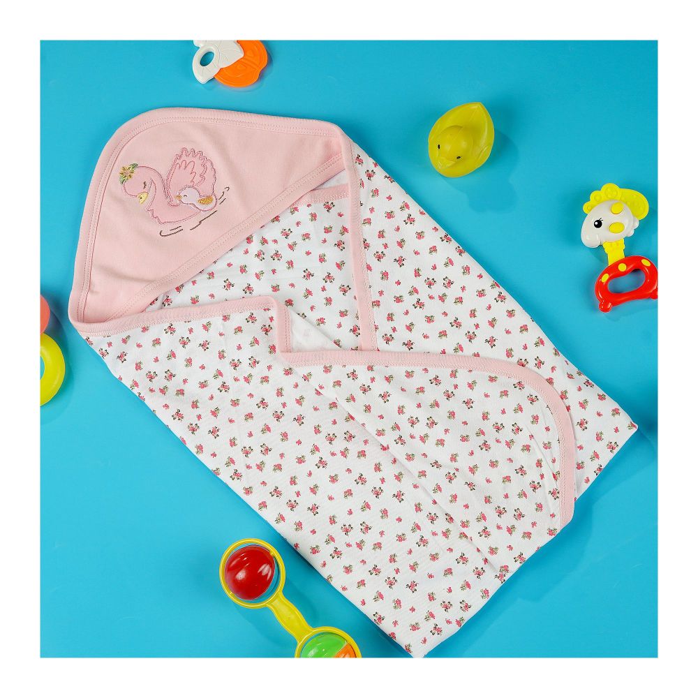 TG Kids Center Baby Hanger Wrapping Sheet, Pink White Flowers Duck - Main Image