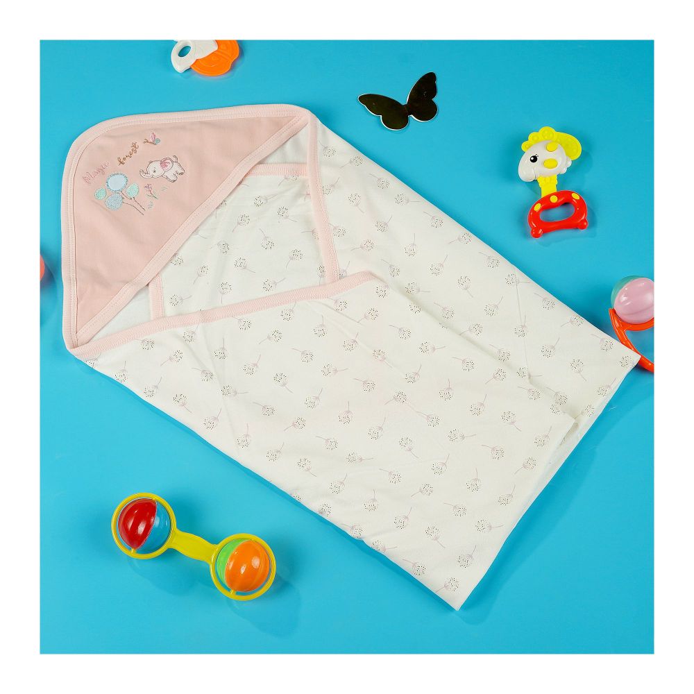 TG Kids Center Baby Hanger Wrapping Sheet, Pink White Elephant - Main Image
