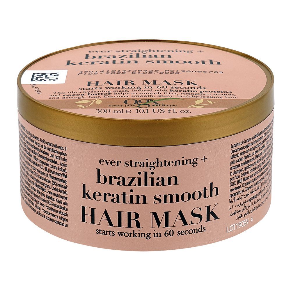 OGX Ever Straightening + Brazilian Keratin Smooth Hair Mask, Citric Acid, Glycerin, For Dry & Frizzy Hair, 300ml - Image 3
