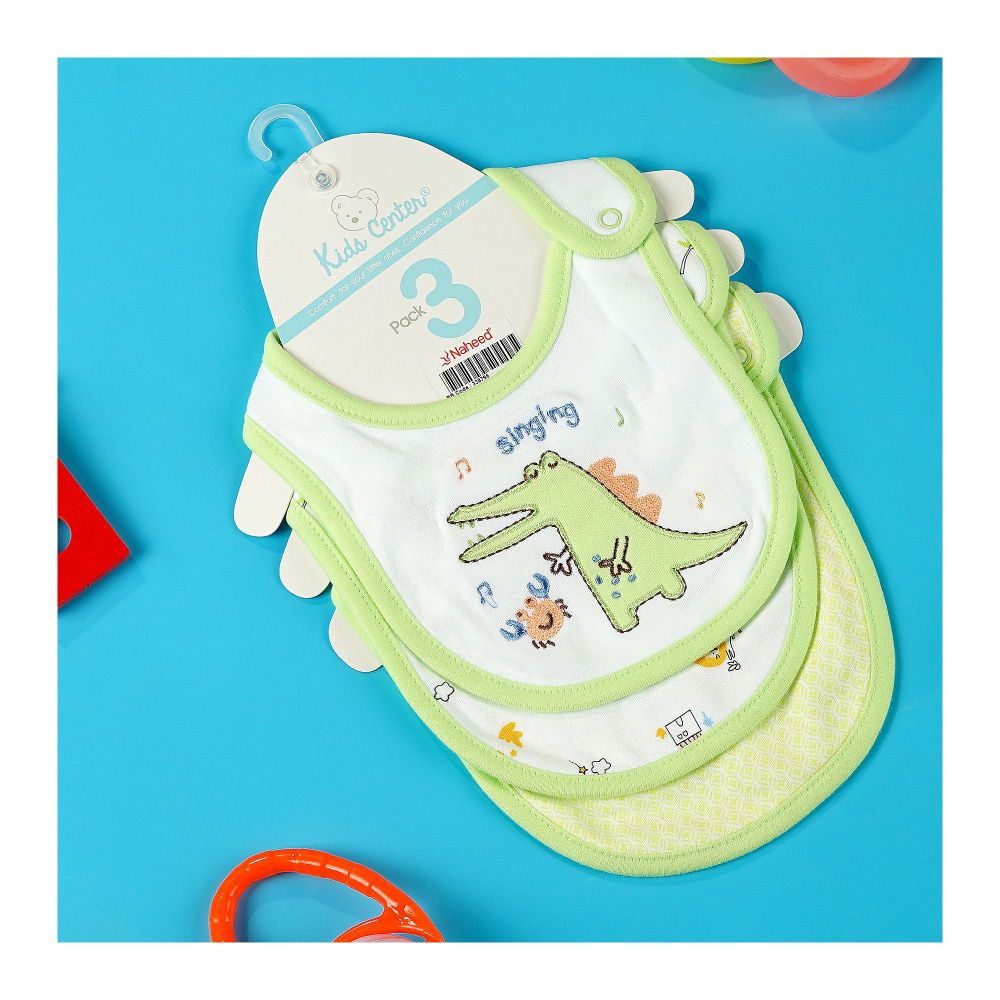 TG Kids Center Bib, Parrot Green Crocodile, 3-Pack - Main Image