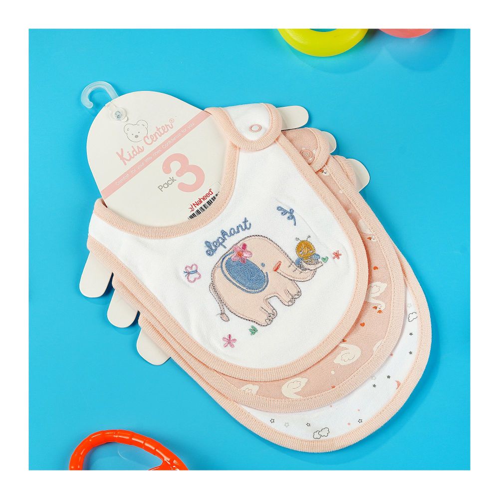 TG Kids Center Bib, Peach White Elephant, 3-Pack - Main Image