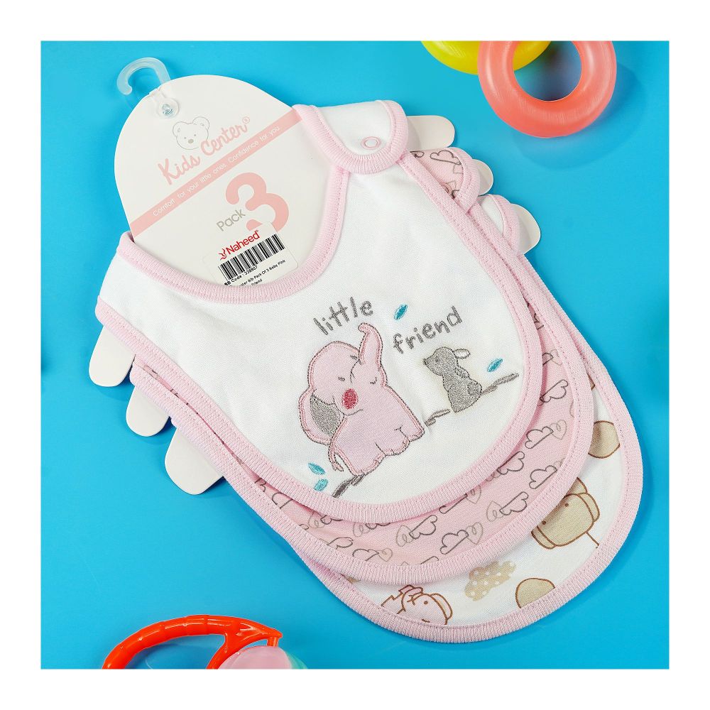 TG Kids Center Bib, Baby Pink White Little Friend, 3-Pack - Main Image