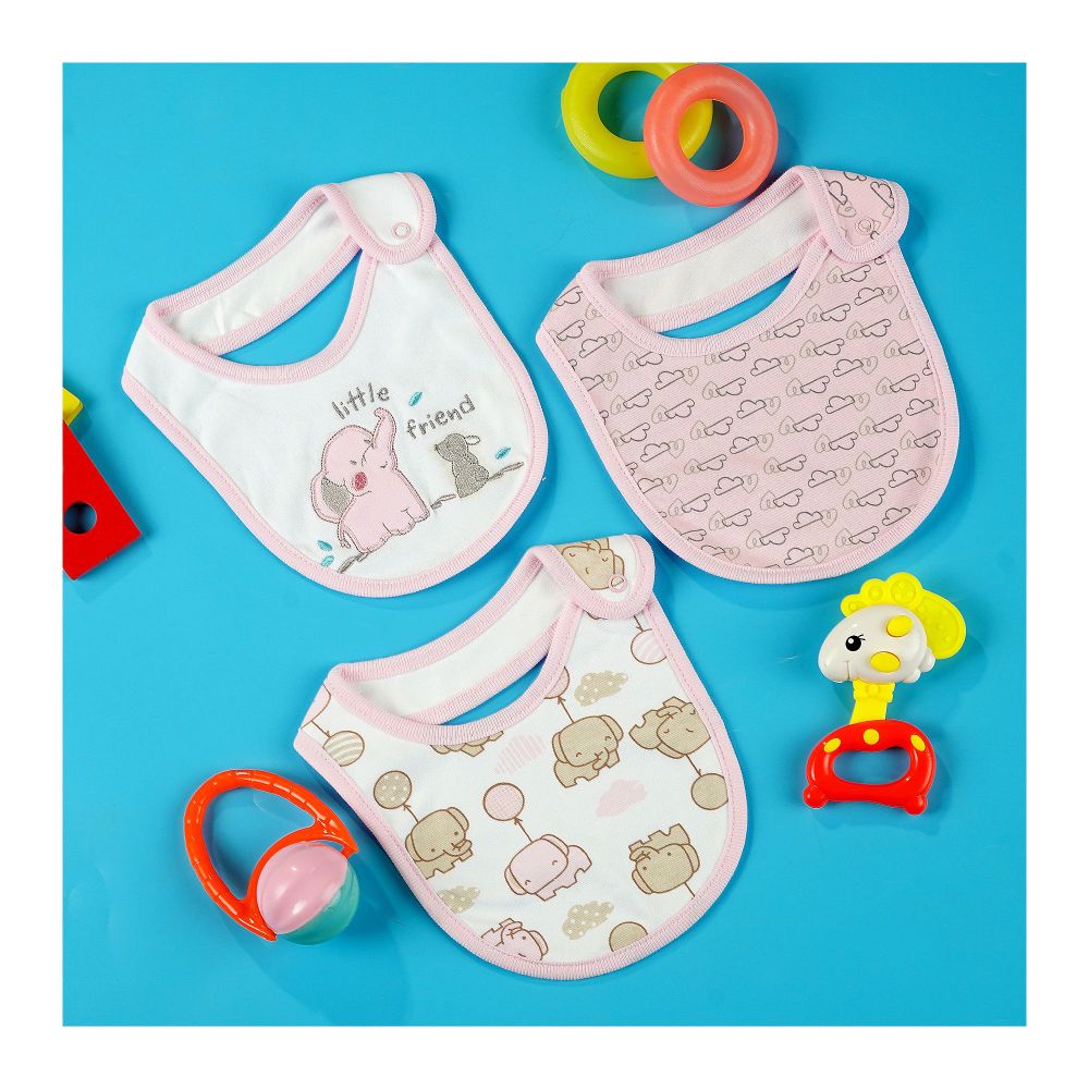 TG Kids Center Bib, Baby Pink White Little Friend, 3-Pack - Image 2