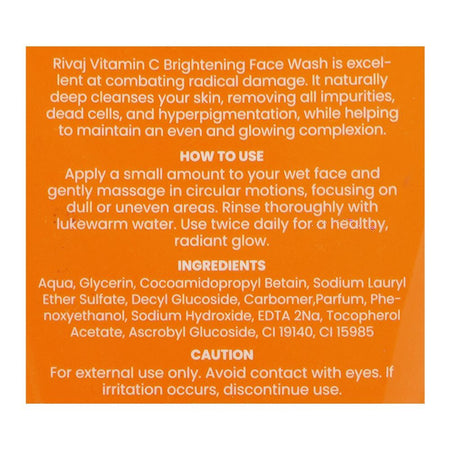 Rivaj UK Brightening Vitamin C Glowing Skin Face Wash, Glycerin, 100ml - Image 3