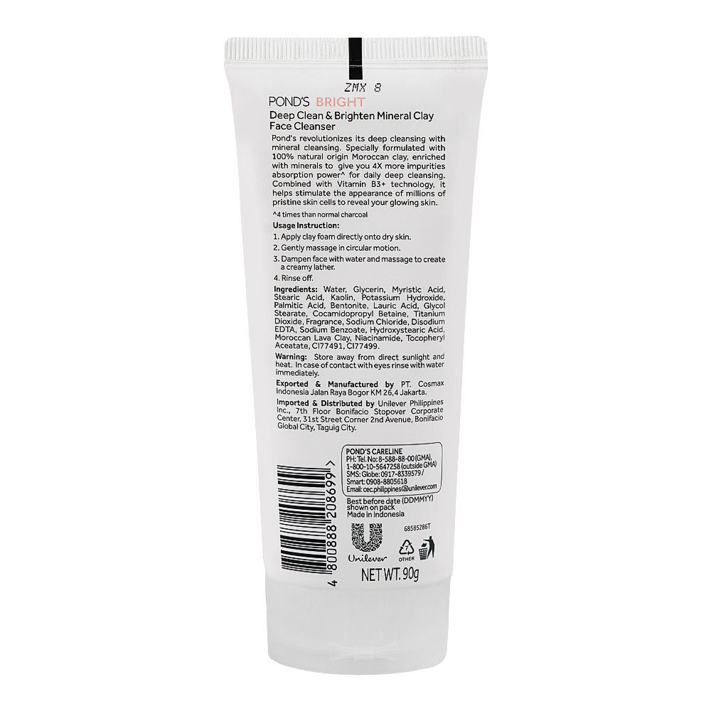 Pond's Bright Mineral Clay Deep Clean Face Cleanser, Niacinamide, Glycerin, For All Types Of Skin, 90g - Image 2