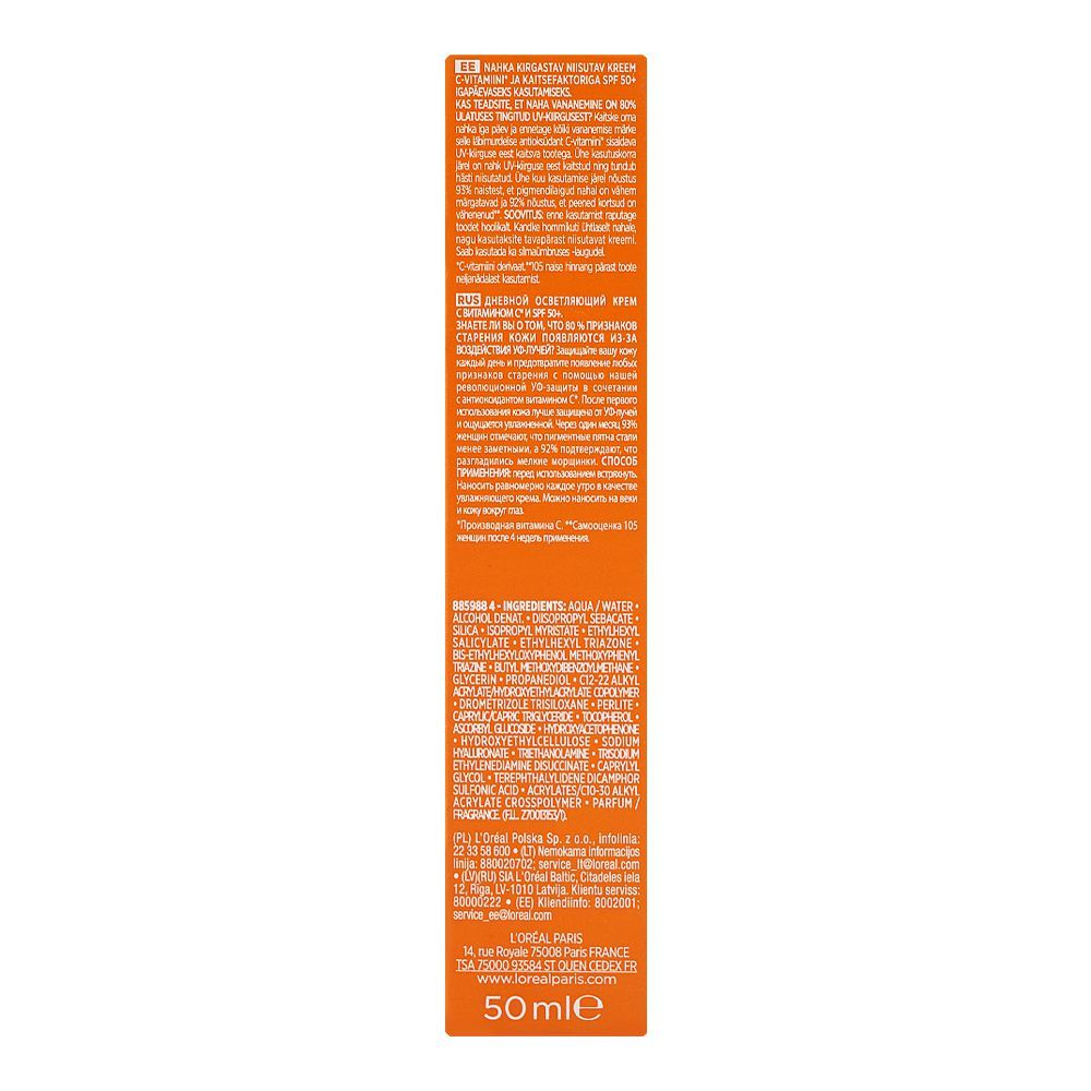 L'Oreal Paris Revitalift Clinical Vitamin C SPF 50+ Brightening Daily Moisturizer, Glycerin, For All Types Of Skin, 50ml - Image 3
