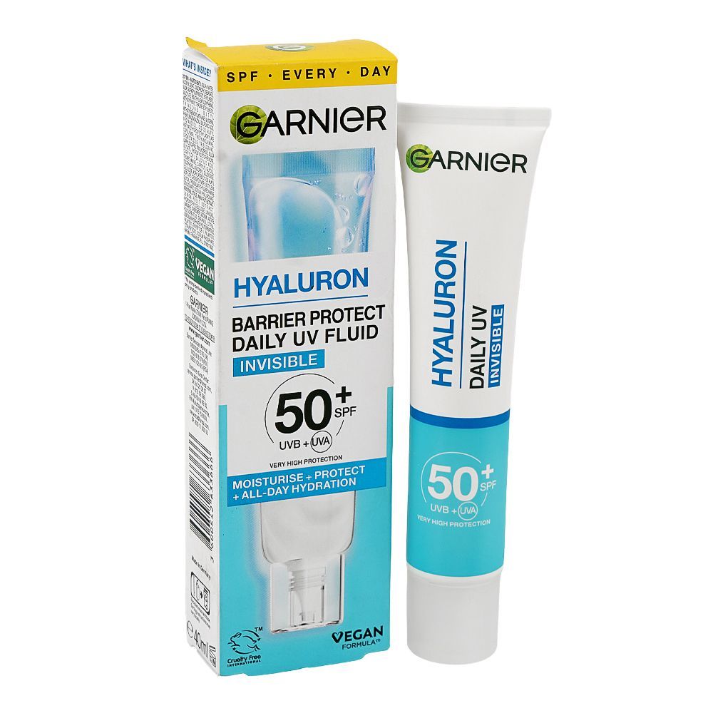 Garnier Hyaluron Barrier Protect Daily UV Fluid Invisible Serum, SPF 50+ Hyaluronic Acid & Glycerin, For All Types Of Skin, 40ml - Main Image