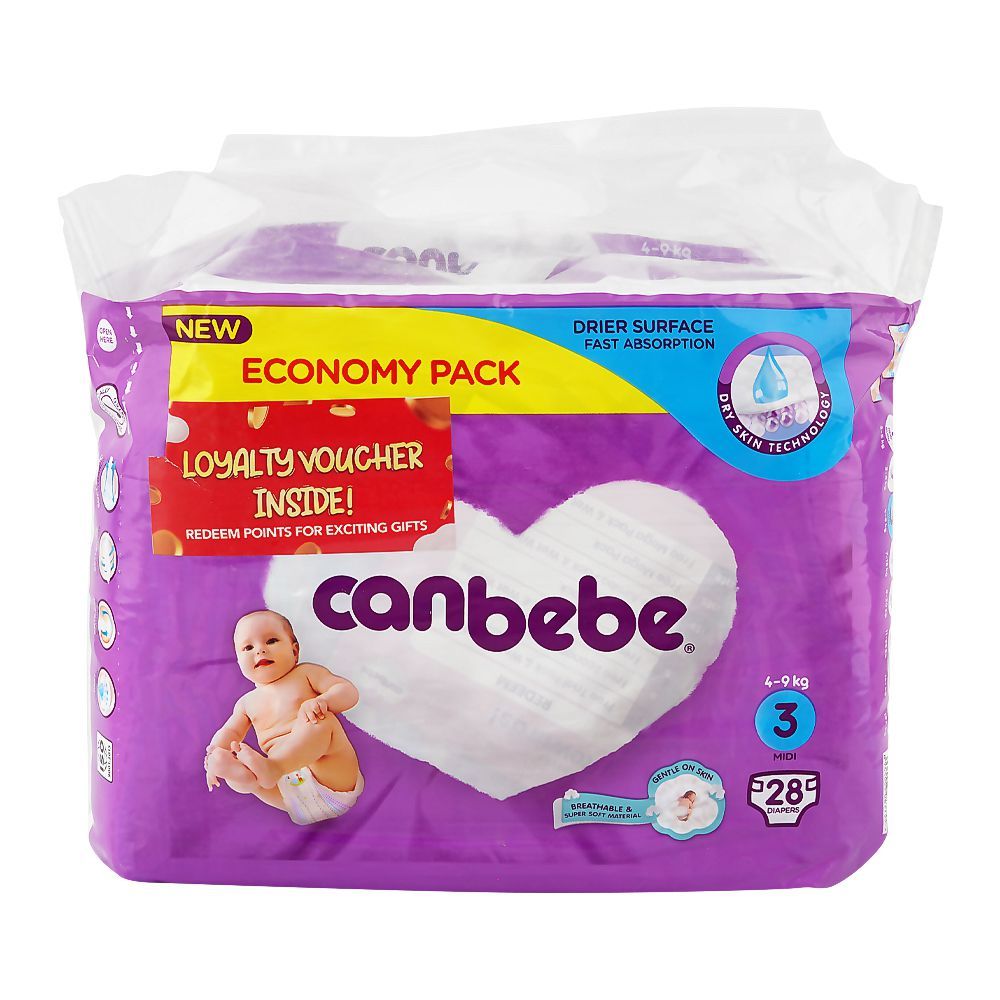 Canbebe Baby Diapers Economy Pack Midi, No.3, 4-9KG, 28-Pack - Main Image