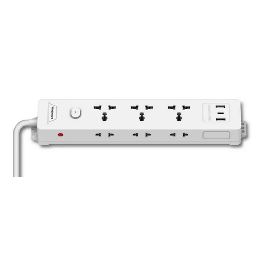 Camelion Extension Wire, 6 X AC Outlets, 1 X USB-C & 2 X USB-A Ports With 3 Meter Cord, CMS-1K33-PUD - Main Image