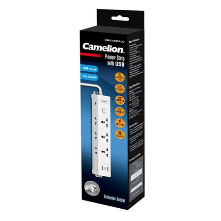 Camelion Extension Wire, 6 X AC Outlets, 1 X USB-C & 2 X USB-A Ports With 3 Meter Cord, CMS-1K33-PUD - Image 2