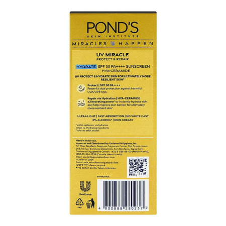 Pond's UV Miracle Protect & Repair Hydrate SPF50 PA++++ Hya-Ceramide Sunscreen 50g - Image 3