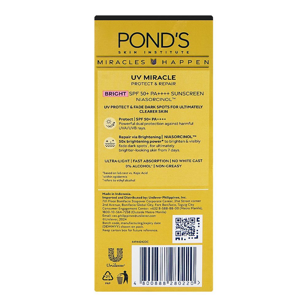 Pond's UV Miracle Protect & Repair Bright SPF50 PA++++ Niasorcinol Sunscreen 50g - Image 3