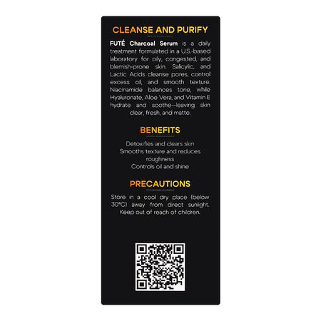 Fute Powder Extract Charcoal Serum, Niacinamide Lactic Acid & Charcoal, For Sensitive Skin, 30ml - Image 2