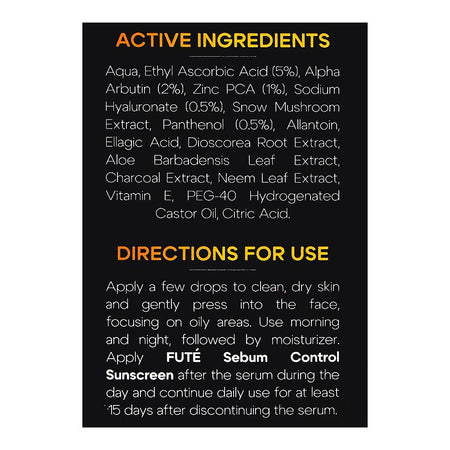 Fute Powder Extract Charcoal Serum, Niacinamide Lactic Acid & Charcoal, For Sensitive Skin, 30ml - Image 4