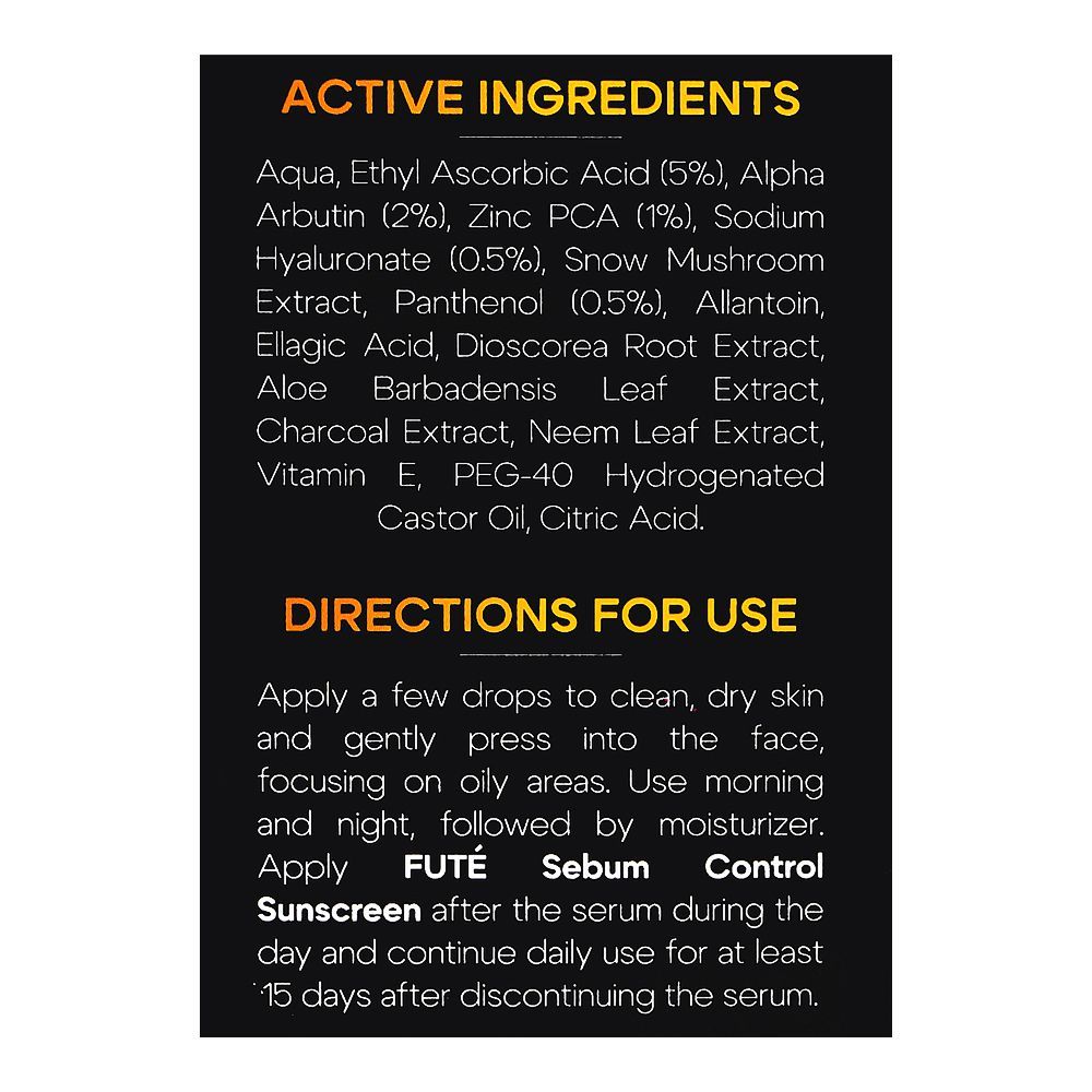 Fute Powder Extract Charcoal Serum, Niacinamide Lactic Acid & Charcoal, For Sensitive Skin, 30ml - Image 4