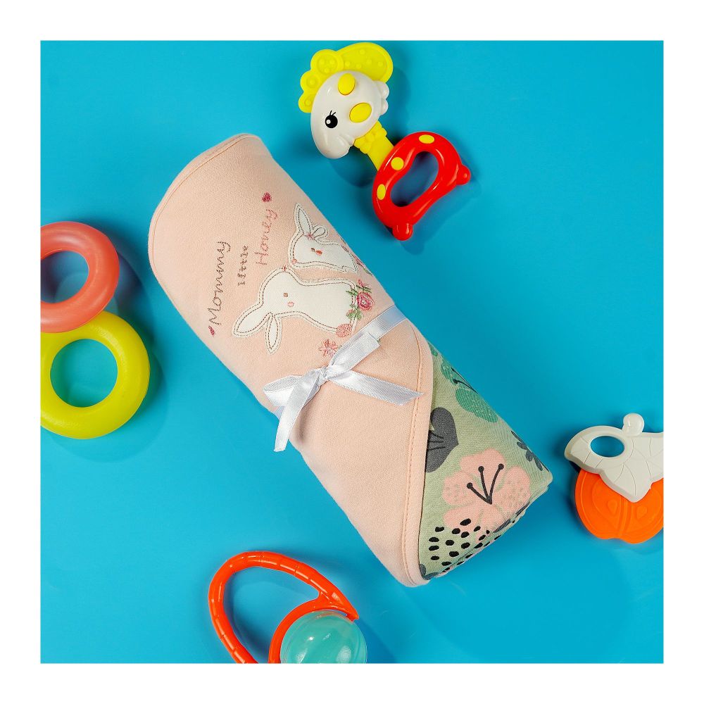 TG Kids Center Baby Roll Wrapping Sheet, Peach Pink And Apple Green Rabbit - Main Image