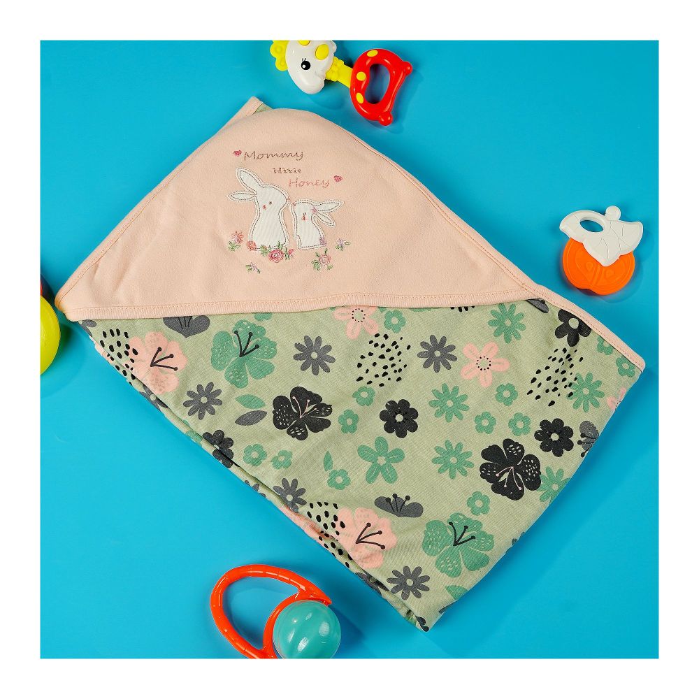 TG Kids Center Baby Roll Wrapping Sheet, Peach Pink And Apple Green Rabbit - Image 2