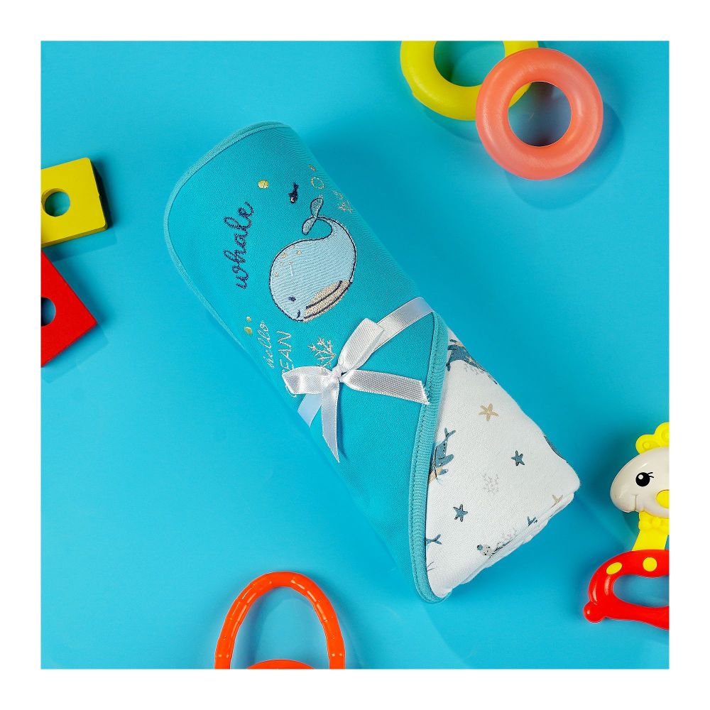 TG Kids Center Baby Roll Wrapping Sheet, Sea Green White Whale Fish - Main Image