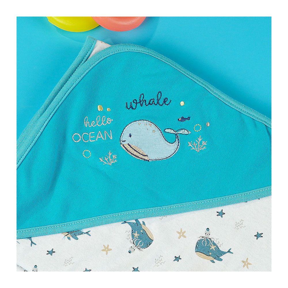 TG Kids Center Baby Roll Wrapping Sheet, Sea Green White Whale Fish - Image 3