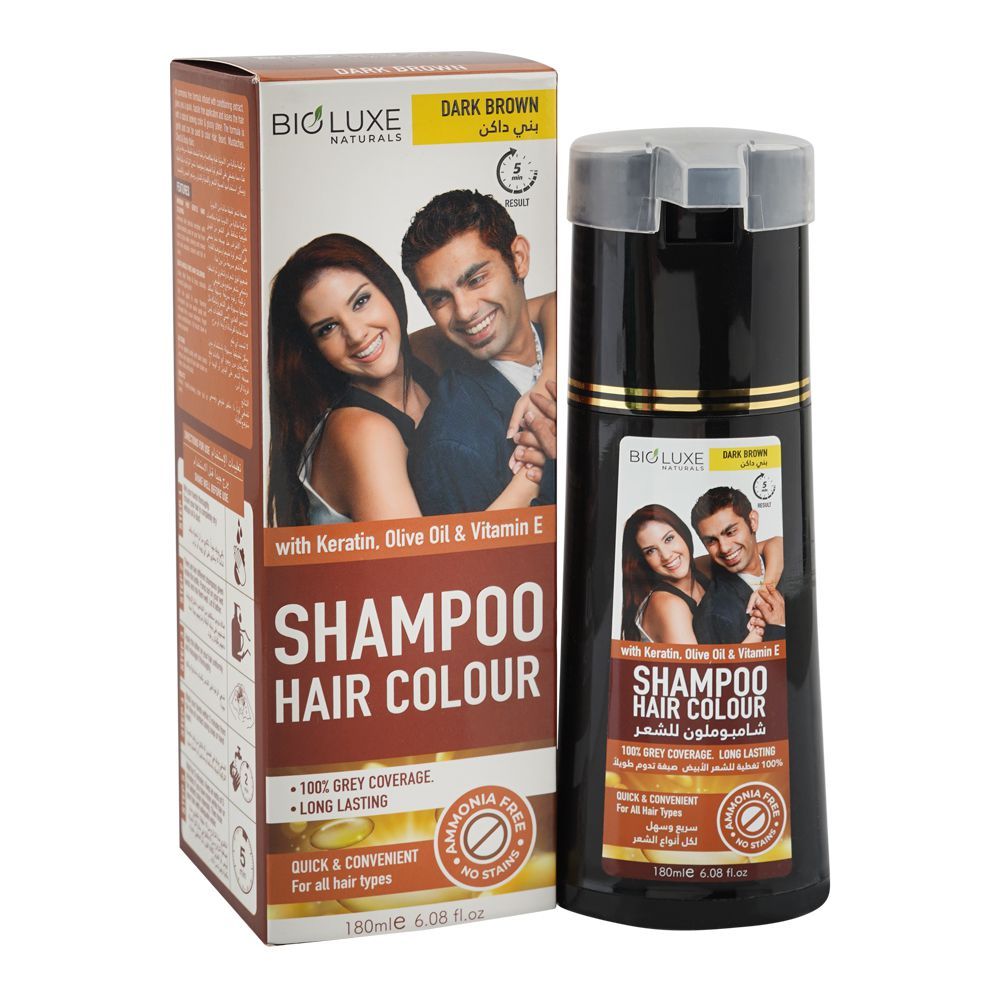 Bio Luxe Naturals Keratin, Olive Oil & Vitamin E Shampoo Hair Colour, Ammonia Free, Dark Brown, For All Types Of Hair, 180ml - Main Image