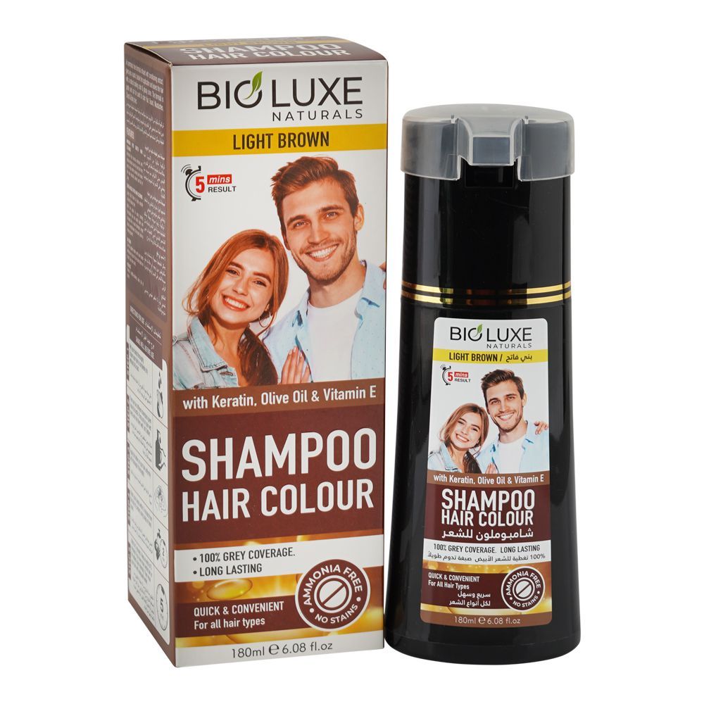 Bio Luxe Naturals Keratin, Olive Oil & Vitamin E Shampoo Hair Colour, Ammonia Free, Light Brown, For All Types Of Hair, 180ml - Main Image
