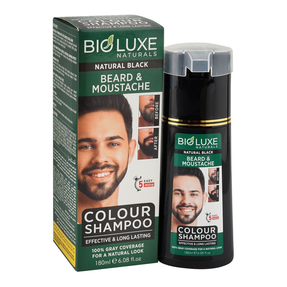 Bio Luxe Naturals Beard & Moustache Colour Shampoo, Ammonia Free, Natural Black, 180ml - Main Image
