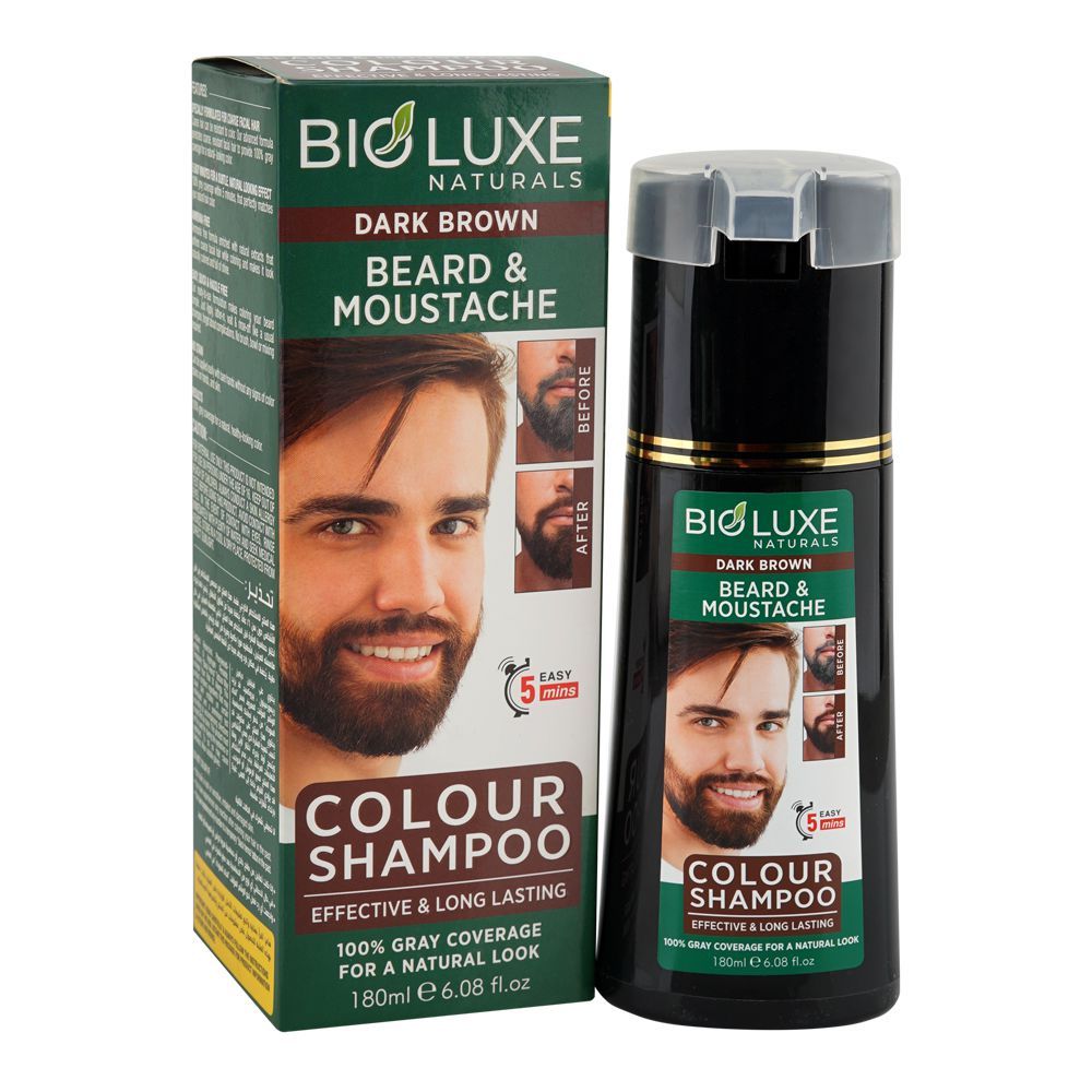 Bio Luxe Naturals Beard & Moustache Colour Shampoo, Ammonia Free, Dark Brown, 180ml - Main Image
