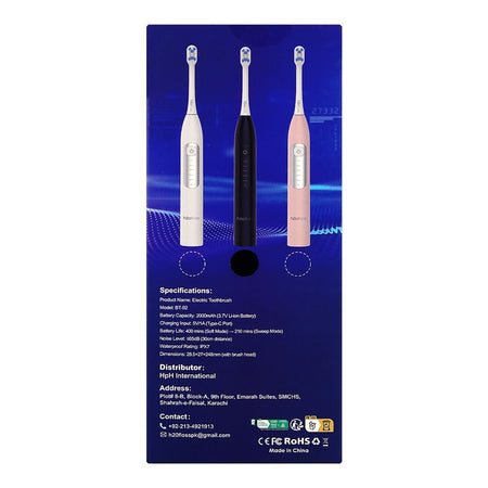 H2O Floss Electric Toothbrush With 4 Brush Head, IPX7 Waterproof, 200mAh Battery, Black, BT-02 - Image 2