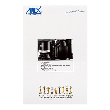 Anex Deluxe Coffee Maker, 800W, 220-240V, 1.1 Liter Capacity, Black, AG-803 - Image 5