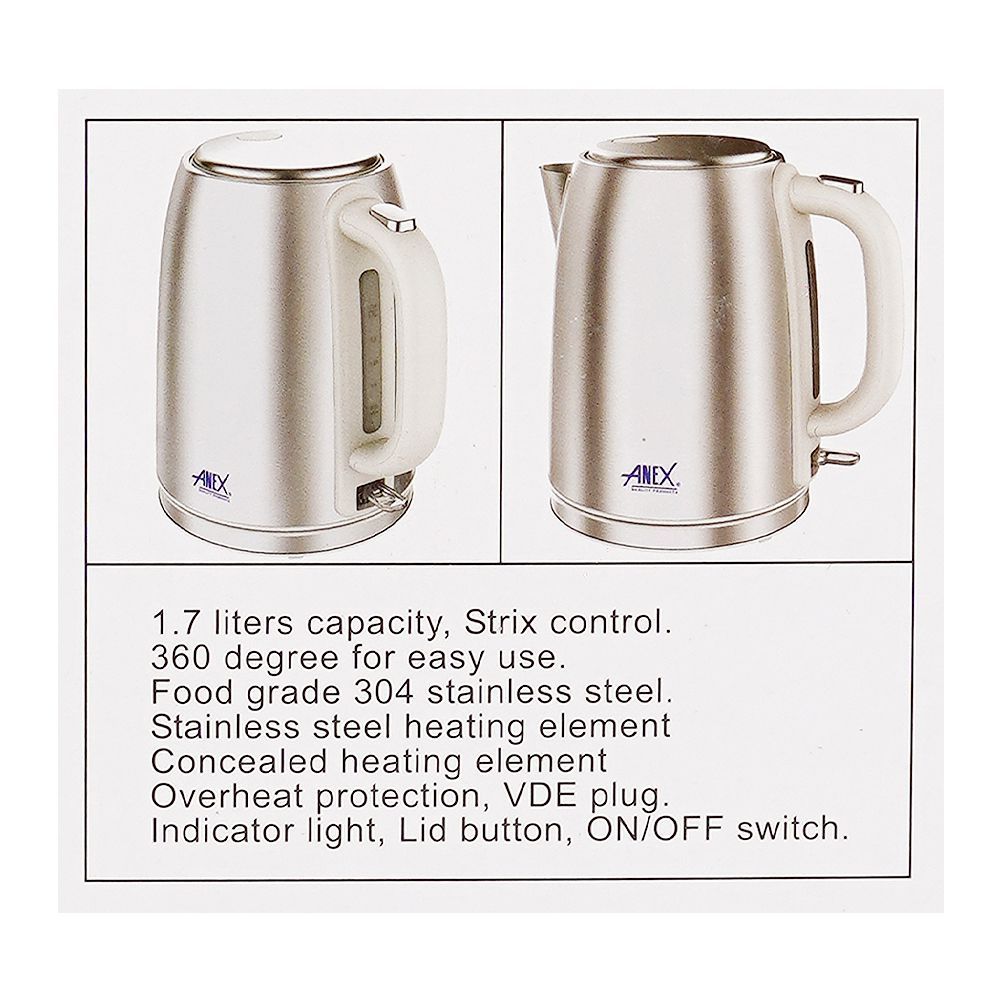 Anex Deluxe Kettle, 1850-2200W, 220-240V, 1.7 Liter Capacity, AG-4072 - Image 6