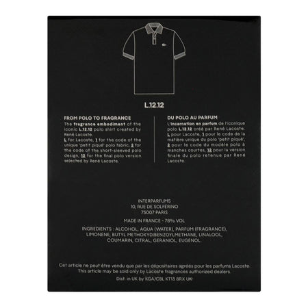 Lacoste L.12.12 Noir, Eau De Toilette, For Men, 100ml - Image 3