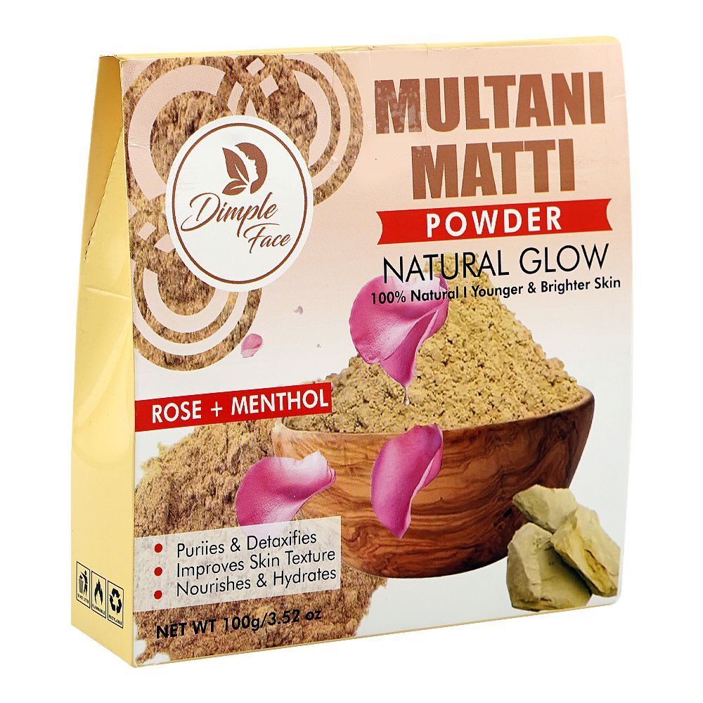 Dimple Face Natural Glow Multani Mitti Powder, Rose + Menthol 100g, DF-120 - Main Image
