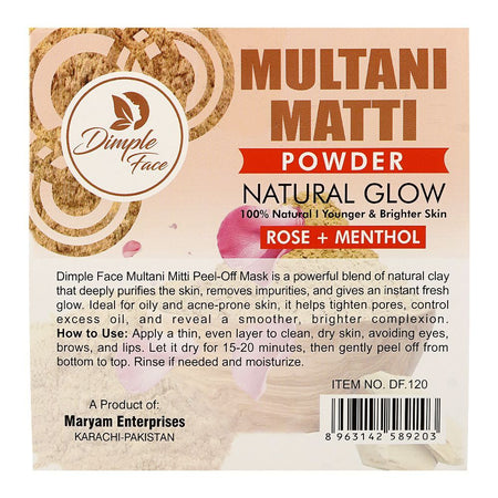Dimple Face Natural Glow Multani Mitti Powder, Rose + Menthol 100g, DF-120 - Image 2