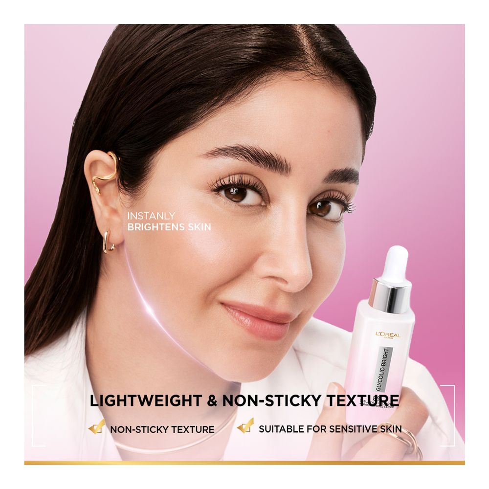 L'Oreal Paris Glycolic-Bright 8% Melasyl Anti-Dark Spot Brightening Serum, Glycolic + Niacinamide, For Sensitive Skin, 30ml - Image 4