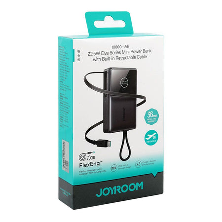 Joyroom 22.5W Elva Series Mini Power Bank, 10000mAh With Built-in Retractable Cable, Black, JR-PR1 - Image 2
