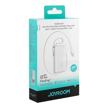 Joyroom 35W 10000mAh Mini Power Bank, With Built-in Retractable Type-C & USB-L Cable, White, JR-PR2L - Image 2