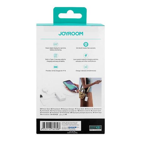 Joyroom 35W 10000mAh Mini Power Bank, With Built-in Retractable Type-C & USB-L Cable, White, JR-PR2L - Image 3