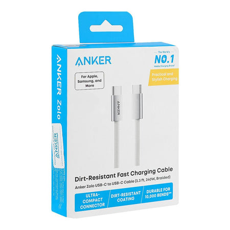 Anker Zolo 240W USB-C To USB-C Cable, 3.3ft, Braided White, A8060H21 - Image 2
