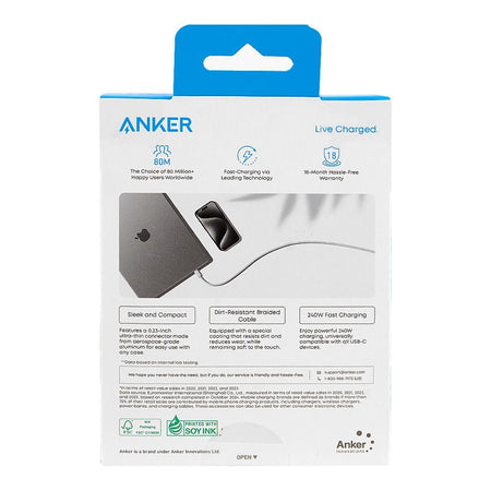 Anker Zolo 240W USB-C To USB-C Cable, 3.3ft, Braided White, A8060H21 - Image 3