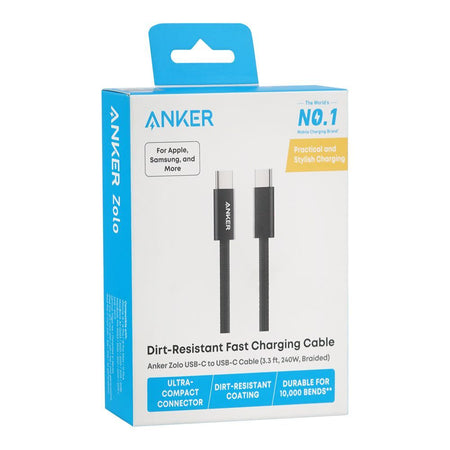 Anker Zolo 240W USB-C To USB-C Cable, 3.3ft, Braided Black, A8060H11 - Image 2