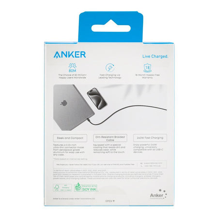 Anker Zolo 240W USB-C To USB-C Cable, 3.3ft, Braided Black, A8060H11 - Image 3