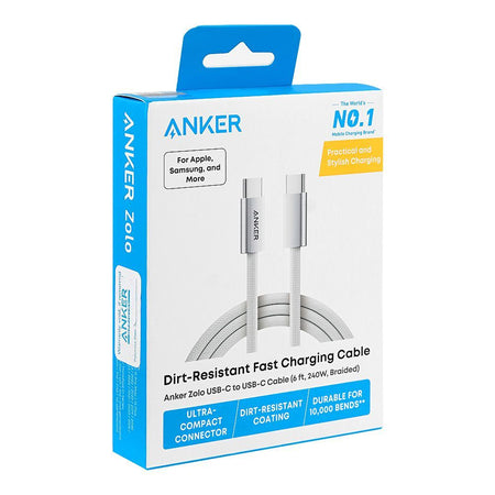 Anker Zolo 240W USB-C To USB-C Cable, 6ft, Braided White, A8060H22 - Image 2