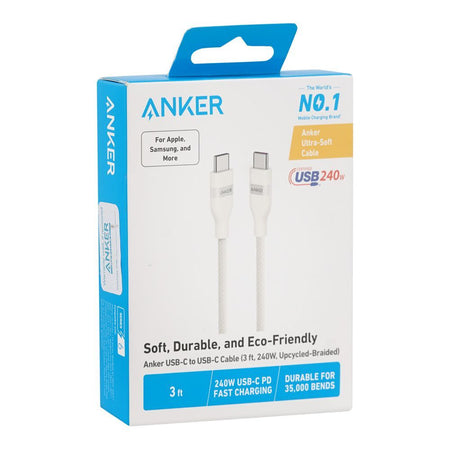 Anker 240W USB-C To USB-C Cable, 3ft, Upcycled Braided, White, A82E2H21 - Image 2
