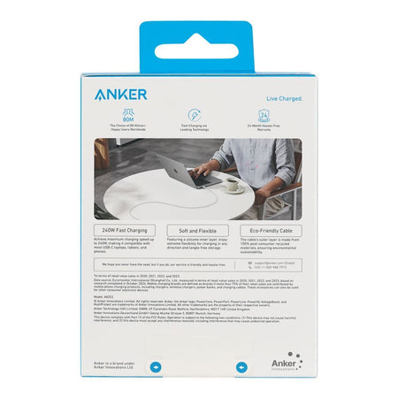Anker 240W USB-C To USB-C Cable, 3ft, Upcycled Braided, White, A82E2H21 - Image 3
