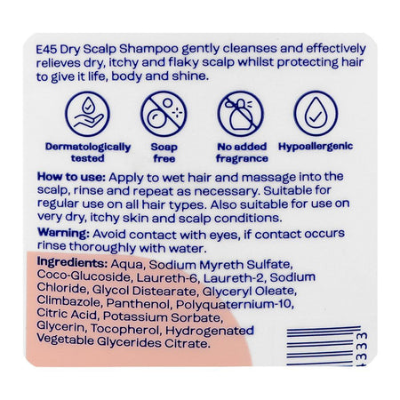E45 Dry Scalp Shampoo, Fragrance & Soap Free, Citric Acid, For All Types Of Hair, 250ml - Image 3
